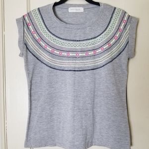 TOKYO FASHION gray southwest aztec print blouse size small